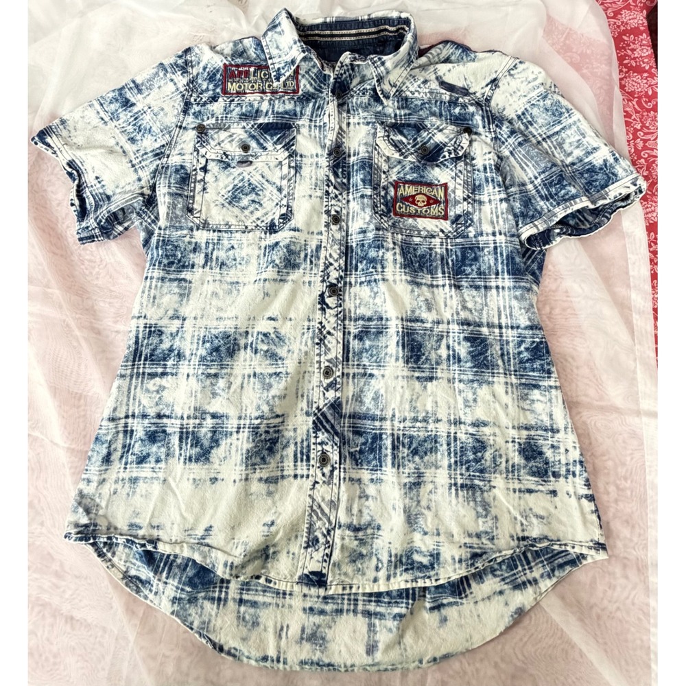 Affliction Black Premium Mens XL Acid Wash Button Down Shirt American Custom